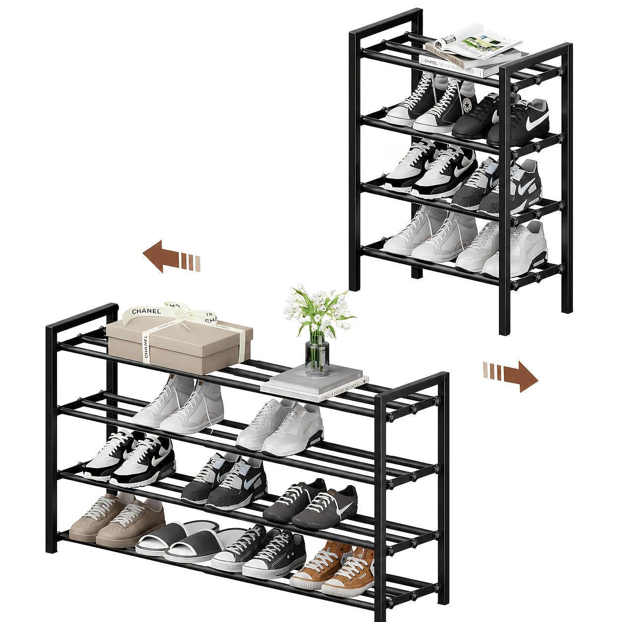 Shoe Rack shown in the 4 Tiers option