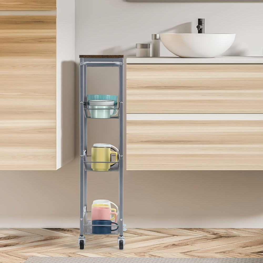 4-Tier Narrow Kitchen Cart with 360° Swivel and Non-Slip Base detail image - detail view 10