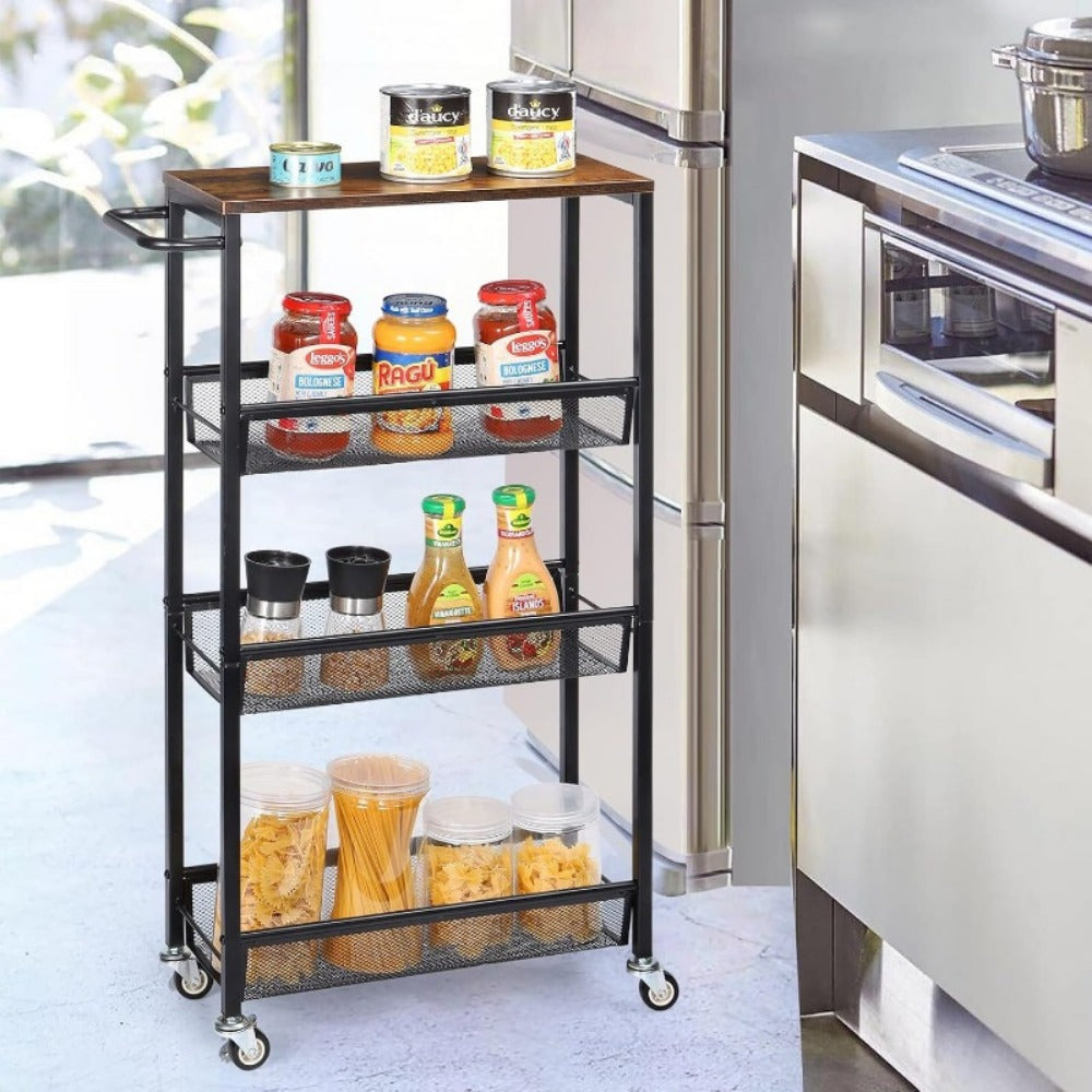 4-Tier Narrow Kitchen Cart with 360° Swivel and Non-Slip Base detail image - detail view 13
