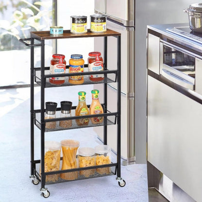 4-Tier Narrow Kitchen Cart with 360° Swivel and Non-Slip Base detail image - detail view 13