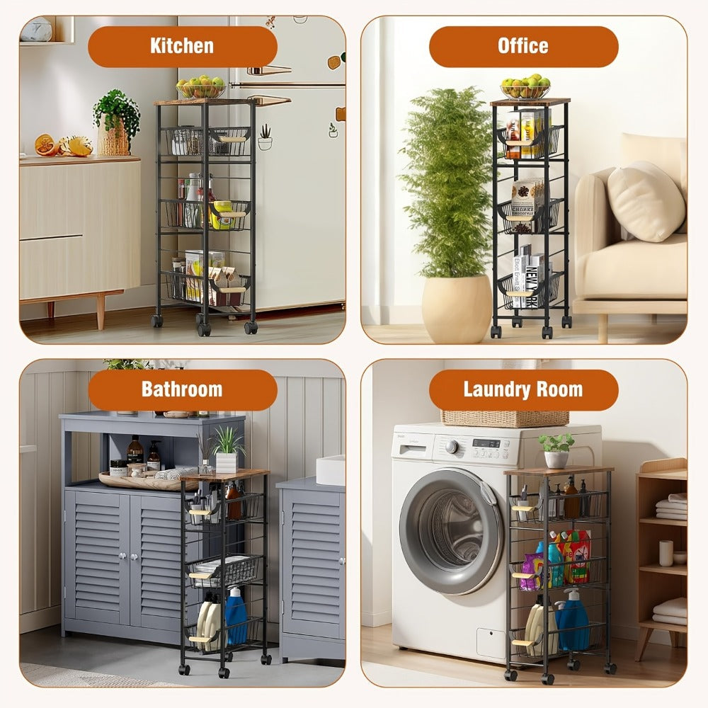 4-Tier Narrow Kitchen Cart with 360° Swivel and Non-Slip Base detail image - detail view 3