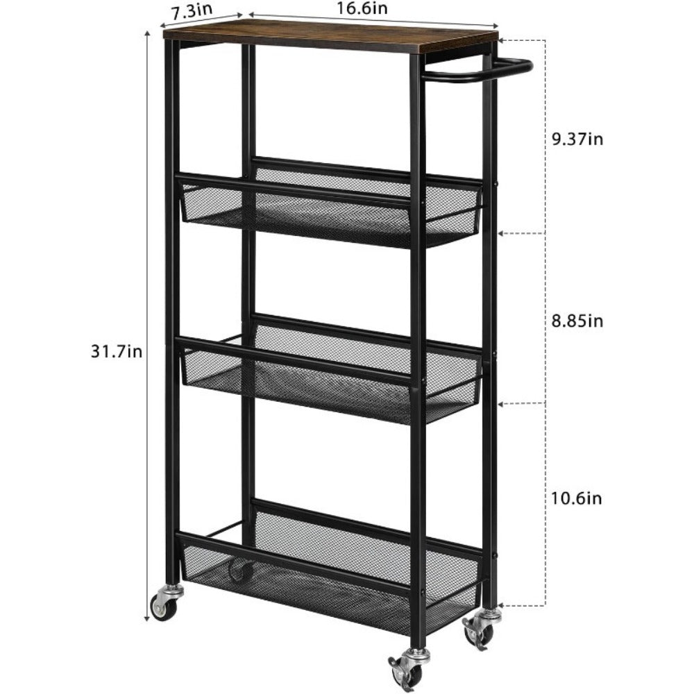 4-Tier Narrow Kitchen Cart with 360° Swivel and Non-Slip Base detail image - detail view 4