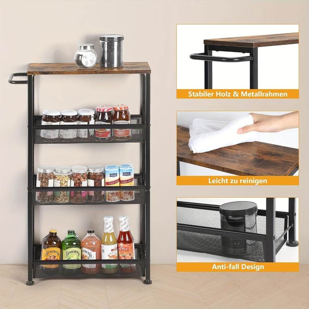 4-Tier Narrow Kitchen Cart with 360° Swivel and Non-Slip Base detail image - detail view 6