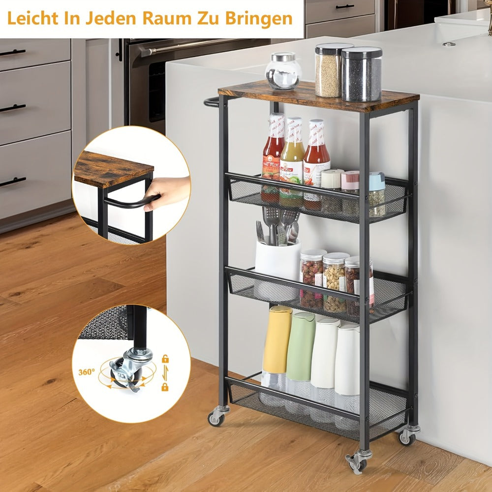 4-Tier Narrow Kitchen Cart with 360° Swivel and Non-Slip Base detail image - detail view 7