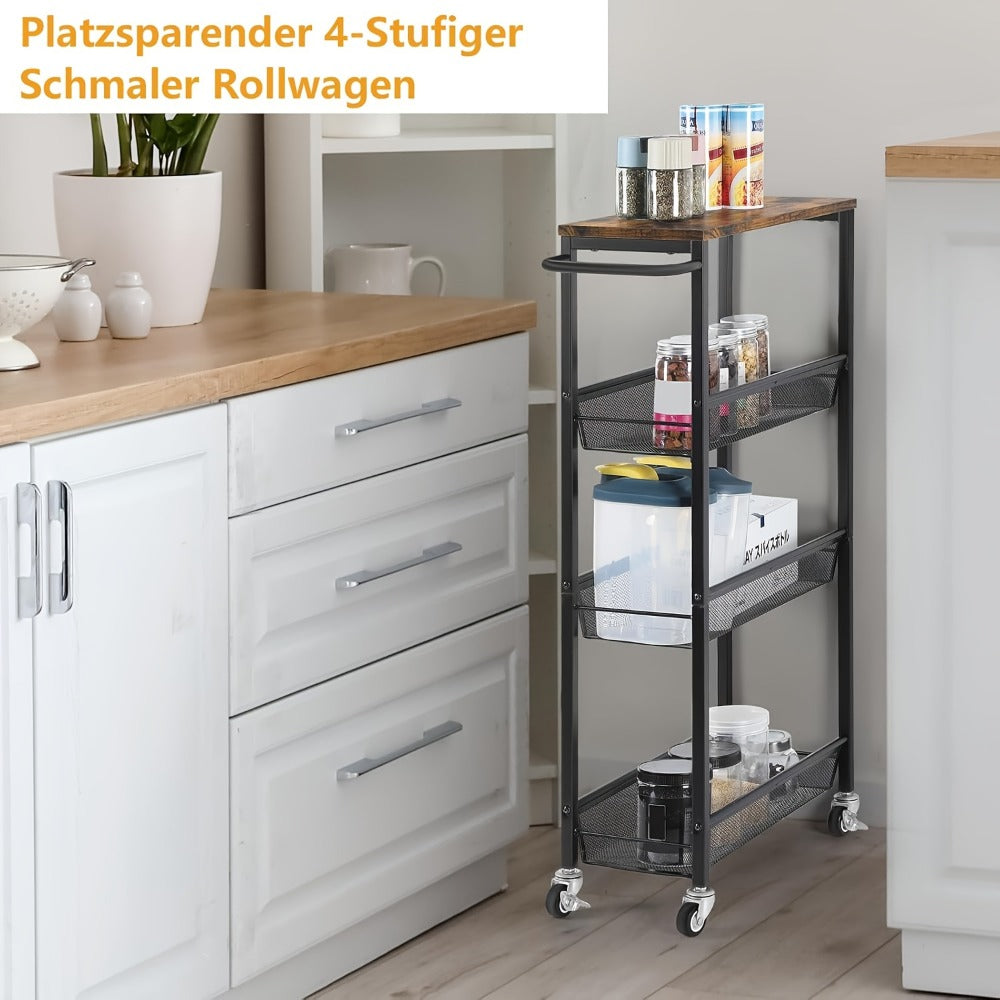 4-Tier Narrow Kitchen Cart with 360° Swivel and Non-Slip Base detail image - detail view 8