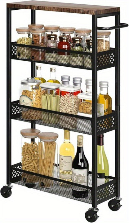 4-Tier Narrow Rolling Storage Carts And Kitchen Carts with Solid Wood Construction detail image - detail view 10