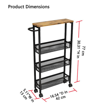 4-Tier Narrow Rolling Storage Carts And Kitchen Carts with Solid Wood Construction detail image - detail view 4