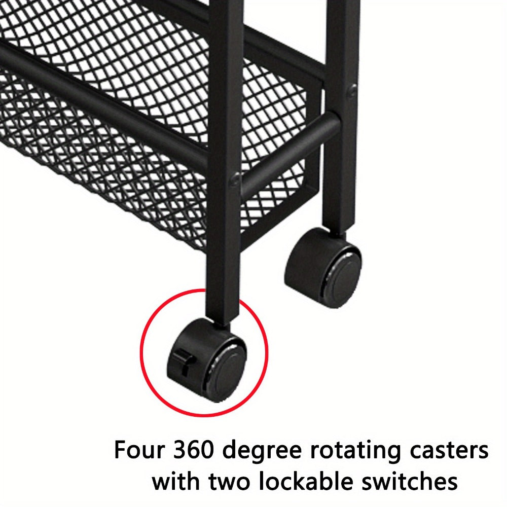 4-Tier Narrow Rolling Storage Carts And Kitchen Carts with Solid Wood Construction detail image - detail view 6