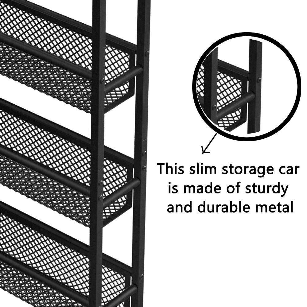 4-Tier Narrow Rolling Storage Carts And Kitchen Carts with Solid Wood Construction detail image - detail view 7