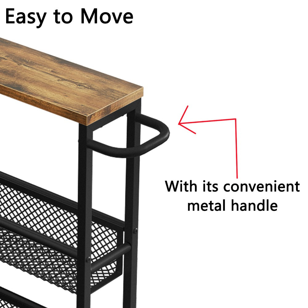 4-Tier Narrow Rolling Storage Carts And Kitchen Carts with Solid Wood Construction detail image - detail view 8