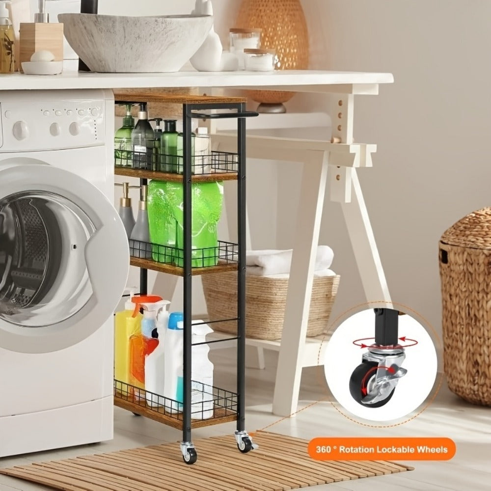 4-Tier Narrow Storage Cart with Carry Handle for Organized Everyday Storage detail image - detail view 10