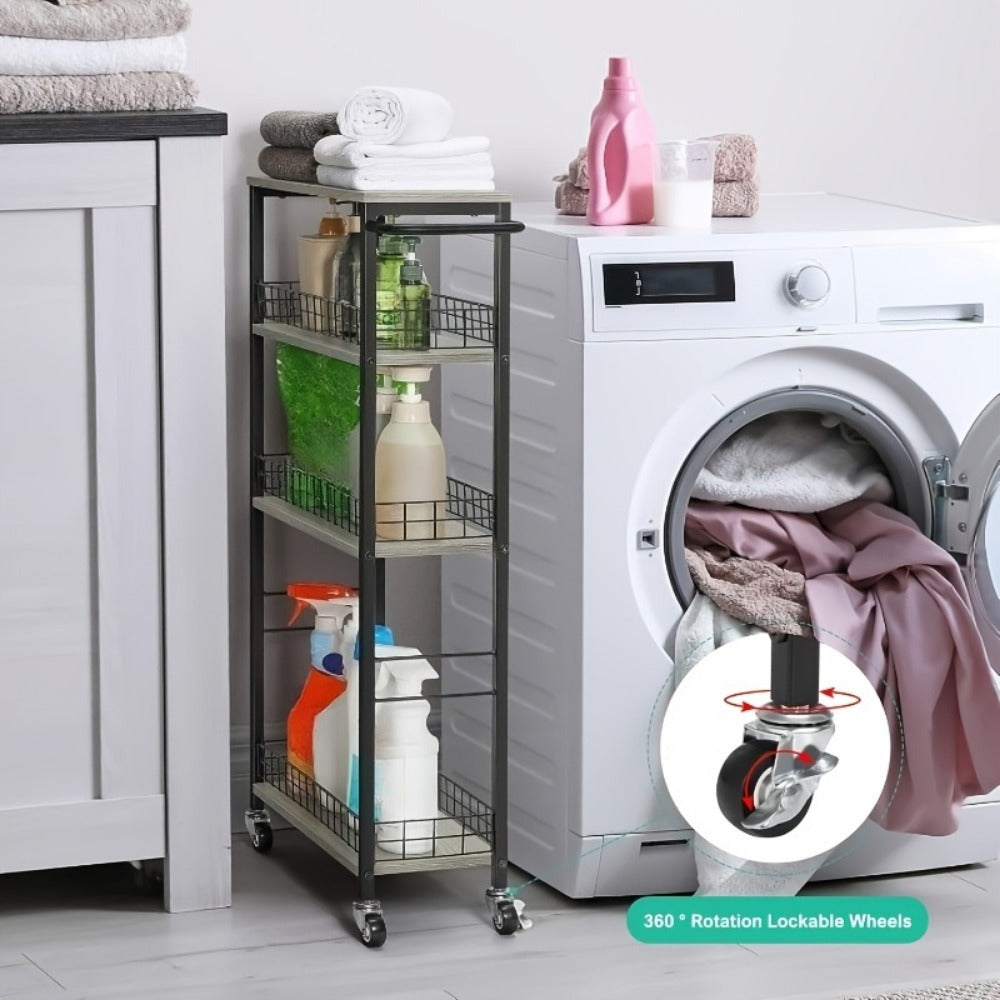 4-Tier Narrow Storage Cart with Carry Handle for Organized Everyday Storage detail image - detail view 12