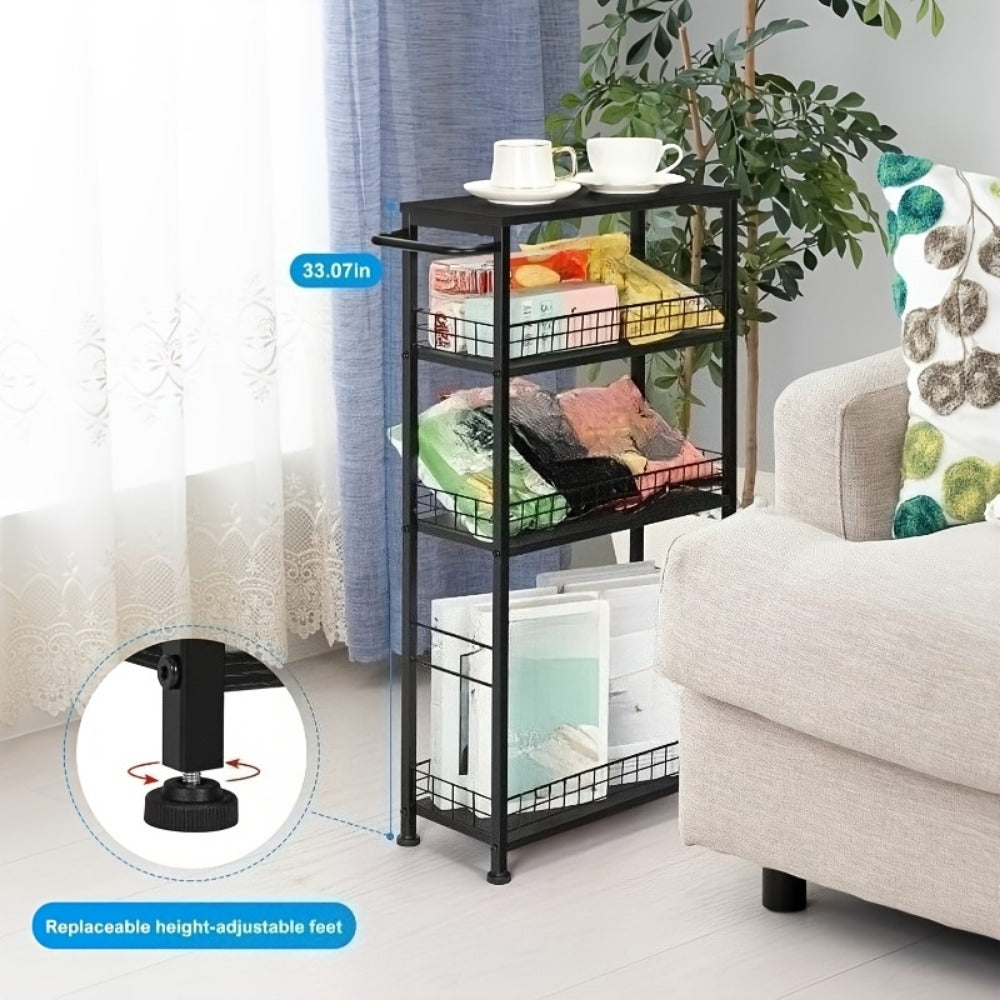 4-Tier Narrow Storage Cart with Carry Handle for Organized Everyday Storage detail image - detail view 13