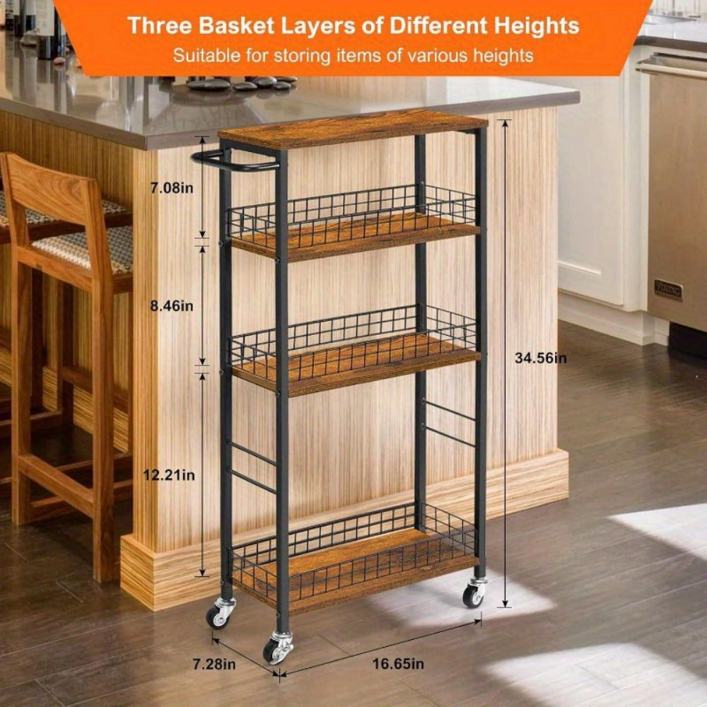4-Tier Narrow Storage Cart with Carry Handle for Organized Everyday Storage detail image - detail view 4