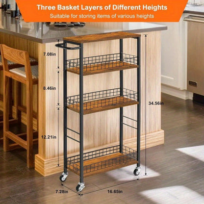 4-Tier Narrow Storage Cart with Carry Handle for Organized Everyday Storage detail image - detail view 4