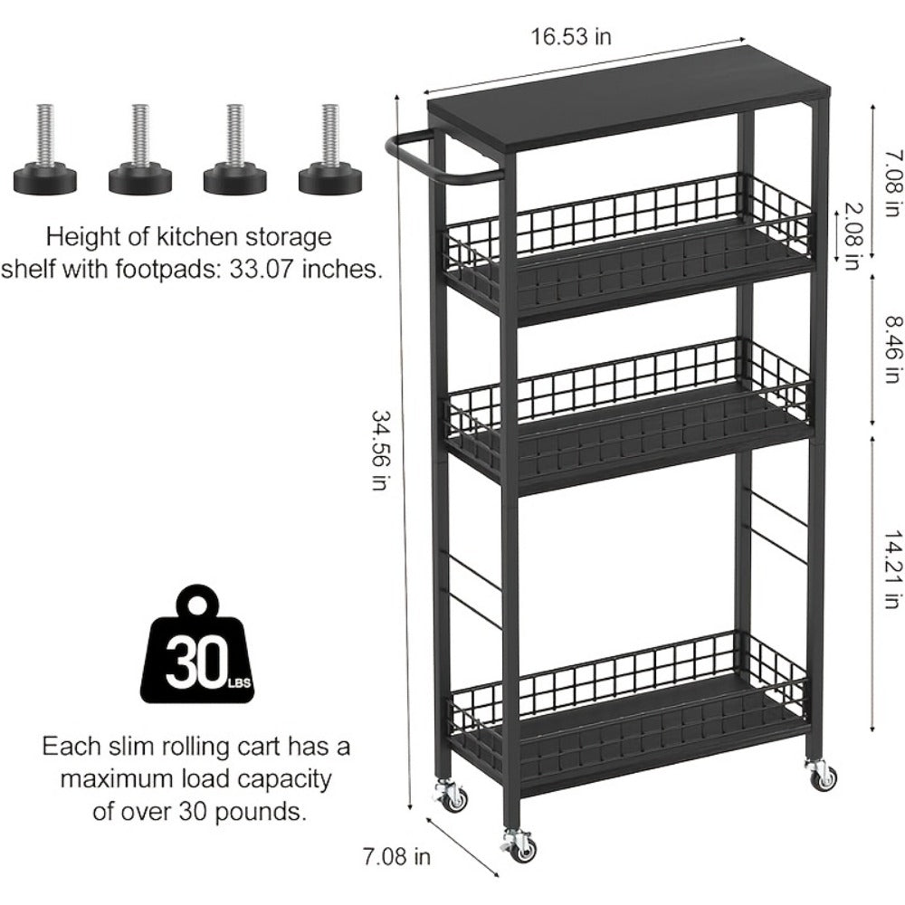 4-Tier Narrow Storage Cart with Carry Handle for Organized Everyday Storage detail image - detail view 5