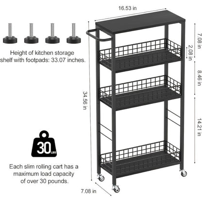 4-Tier Narrow Storage Cart with Carry Handle for Organized Everyday Storage detail image - detail view 5