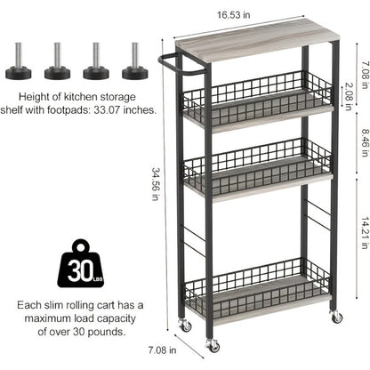 4-Tier Narrow Storage Cart with Carry Handle for Organized Everyday Storage detail image - detail view 7