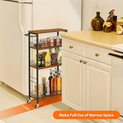 4-Tier Narrow Storage Cart with Carry Handle for Organized Everyday Storage detail image - detail view 8