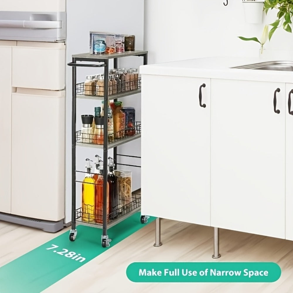 4-Tier Narrow Storage Cart with Carry Handle for Organized Everyday Storage detail image - detail view 9