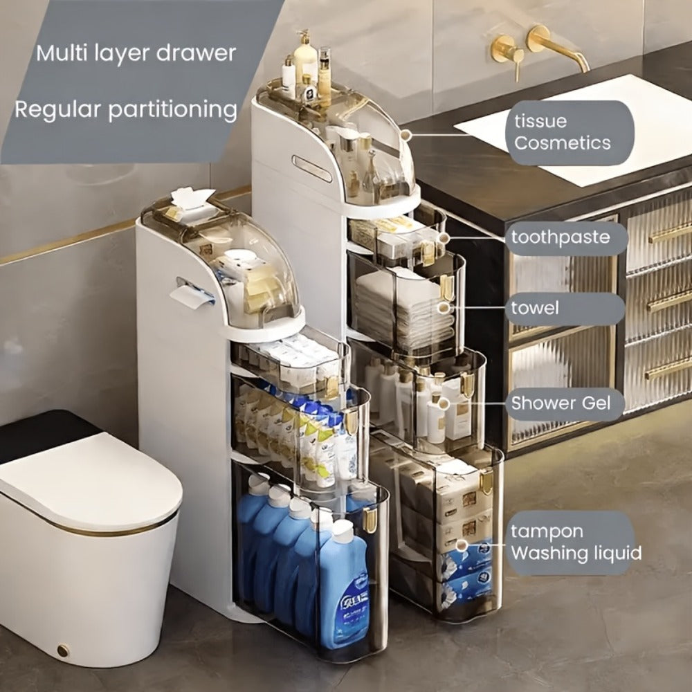 4-Tier Slim Bathroom Storage Cart with Storage Drawers and Tool-Free Assembly detail image - detail view 10