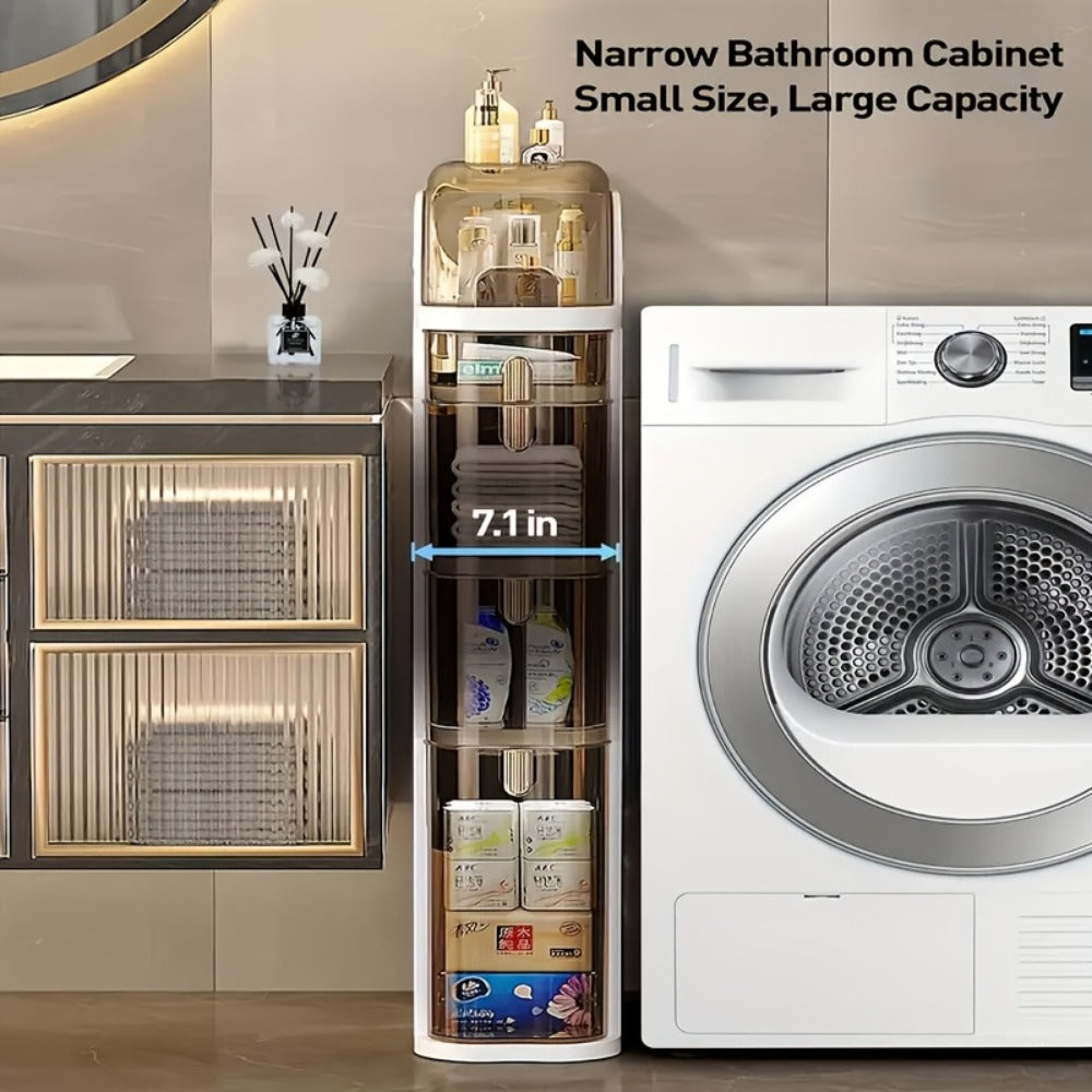 4-Tier Slim Bathroom Storage Cart with Storage Drawers and Tool-Free Assembly detail image - detail view 4