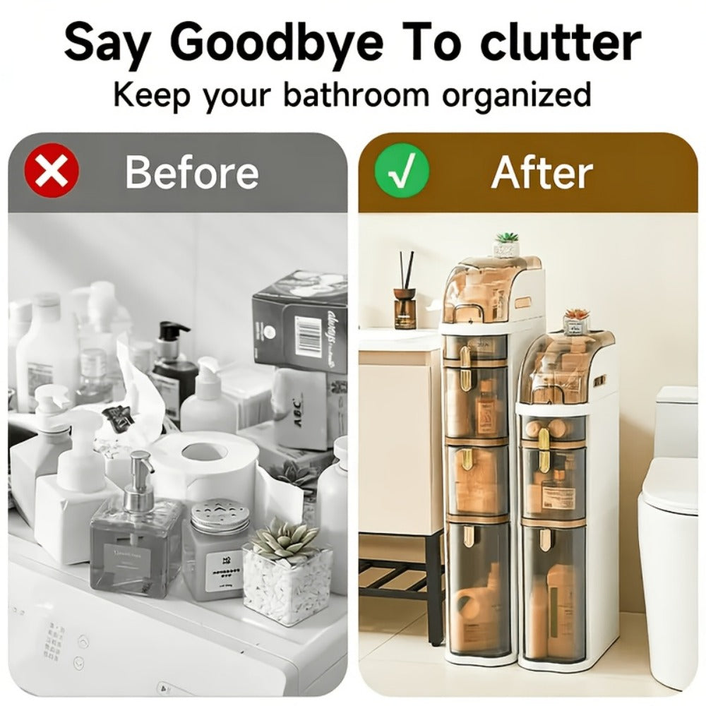 4-Tier Slim Bathroom Storage Cart with Storage Drawers and Tool-Free Assembly detail image - detail view 5