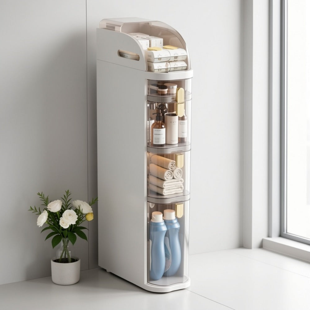 4-Tier Slim Bathroom Storage Cart with Storage Drawers and Tool-Free Assembly detail image - detail view 6