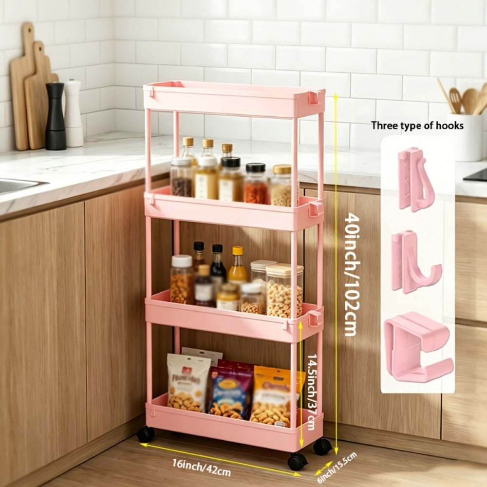 4-Tier Space-Saving Storage Cart with Rolling Wheels for Organized Everyday Storage detail image - detail view 4