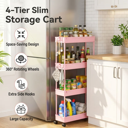 Storage Cart, 4-Tier Slim Rolling with Wheels - Space-Saving Mobile Organizer Tower Rack shown in the main product view