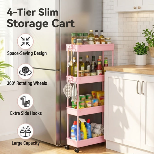 Storage Cart, 4-Tier Slim Rolling with Wheels - Space-Saving Mobile Organizer Tower Rack shown in the main product view