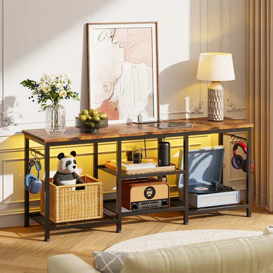 TV Stand with Charging Station and LED Lights, 55 Inch Entertainment Center with 4-Tier shown in the main product view