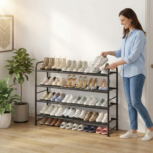 Shoe Rack, Large 2 3 4 Tier Metal Shoe Shelf, Holds 16-32 Pairs, Wide Shoe Storage shown in the main product view