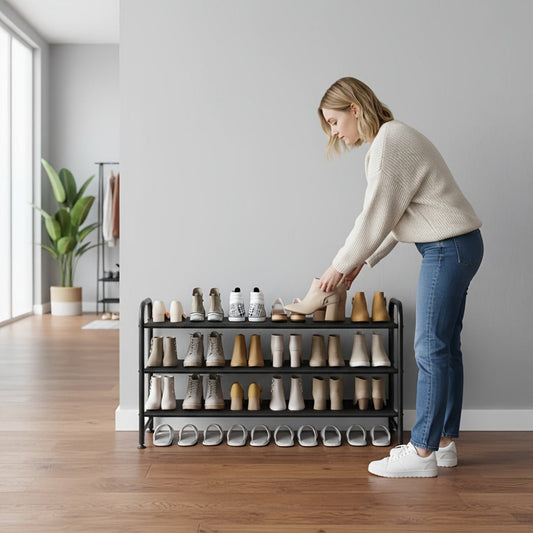 Shoe Rack, Stackable Organizer 2 3 4 Tier Wide Long Shelf, Large Capacity Shoe Storage shown in the main product view