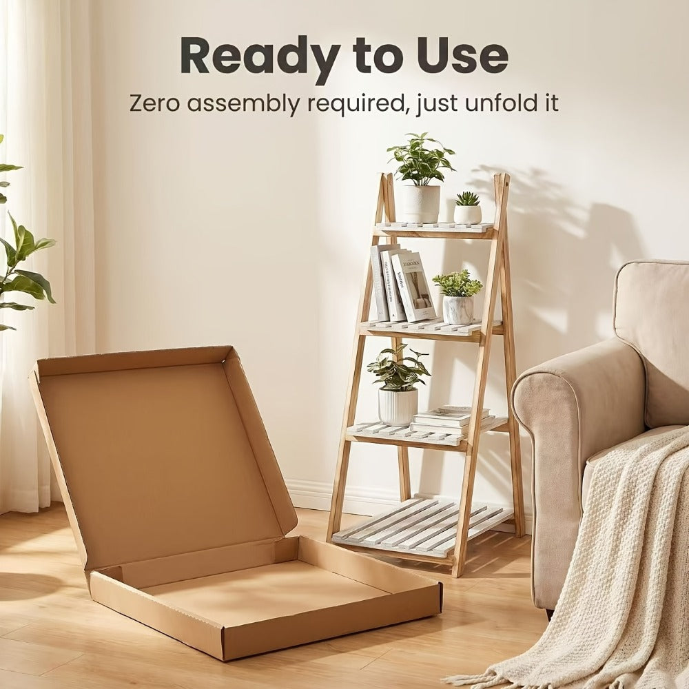 4-Tier Wood Ladder Shelf with Tool-Free Assembly and Multiple Color Options for Entryway detail image - detail view 12