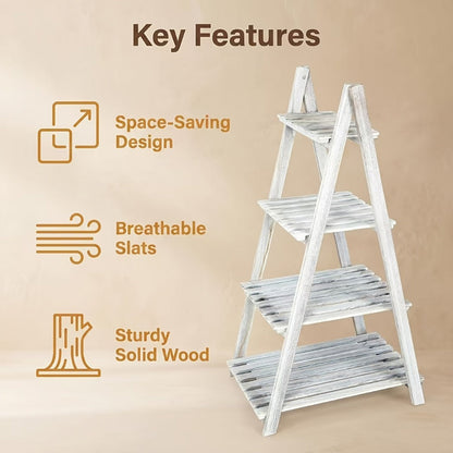 4-Tier Wood Ladder Shelf with Tool-Free Assembly and Multiple Color Options for Entryway detail image