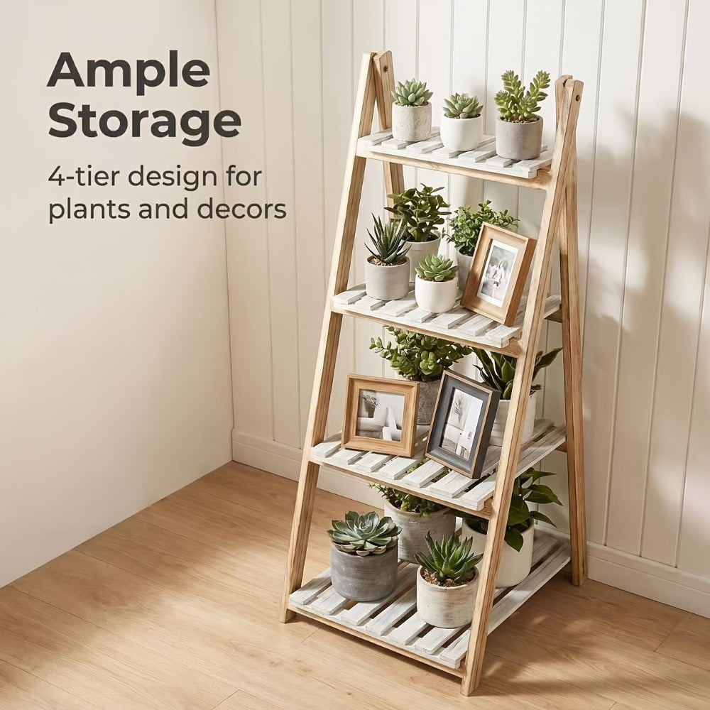4-Tier Wood Ladder Shelf with Tool-Free Assembly and Multiple Color Options for Entryway detail image - detail view 5