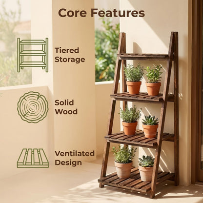 4-Tier Wood Ladder Shelf with Tool-Free Assembly and Multiple Color Options for Entryway detail image - detail view 6