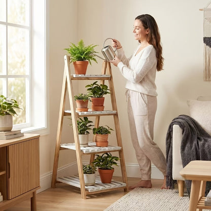 4-Tier Wood Ladder Shelf with Tool-Free Assembly and Multiple Color Options for Entryway detail image - detail view 8