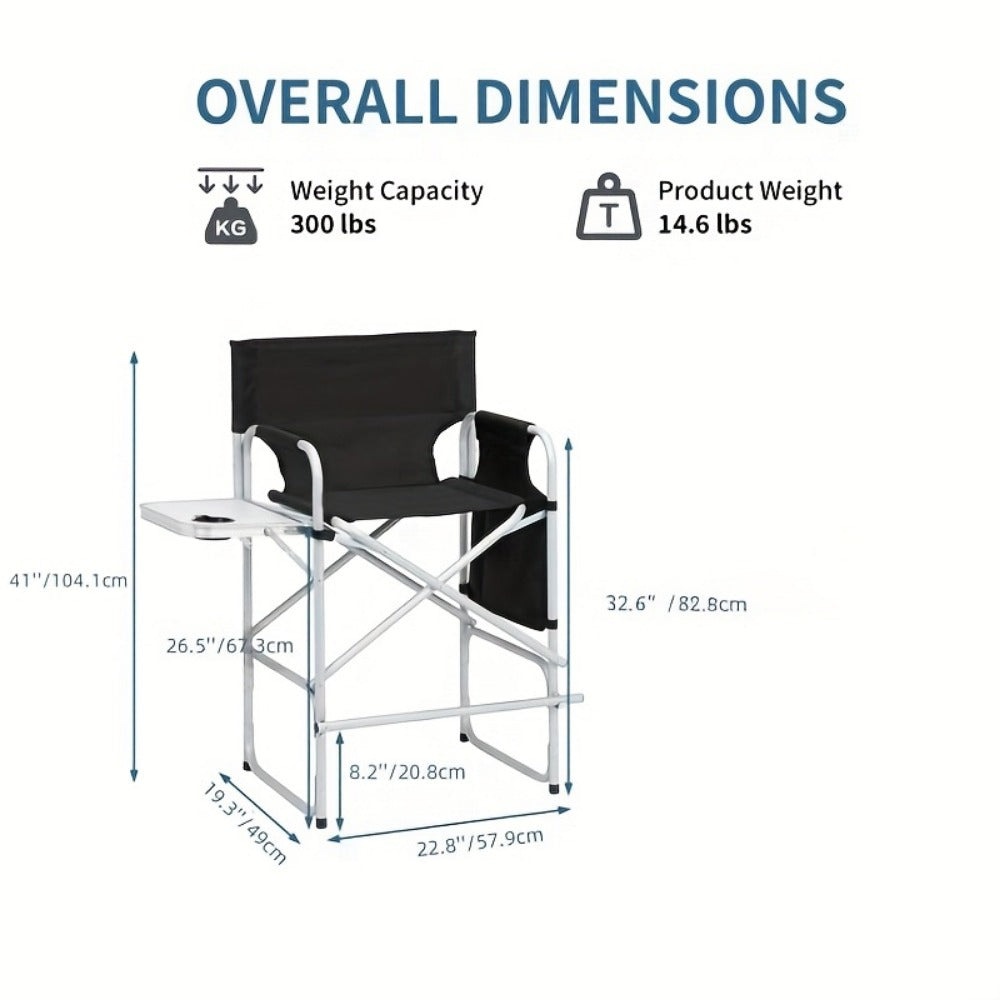 40-55 Inch Tall Director Chair with Side Table and Storage Bag for Beauty Studio detail image - detail view 4