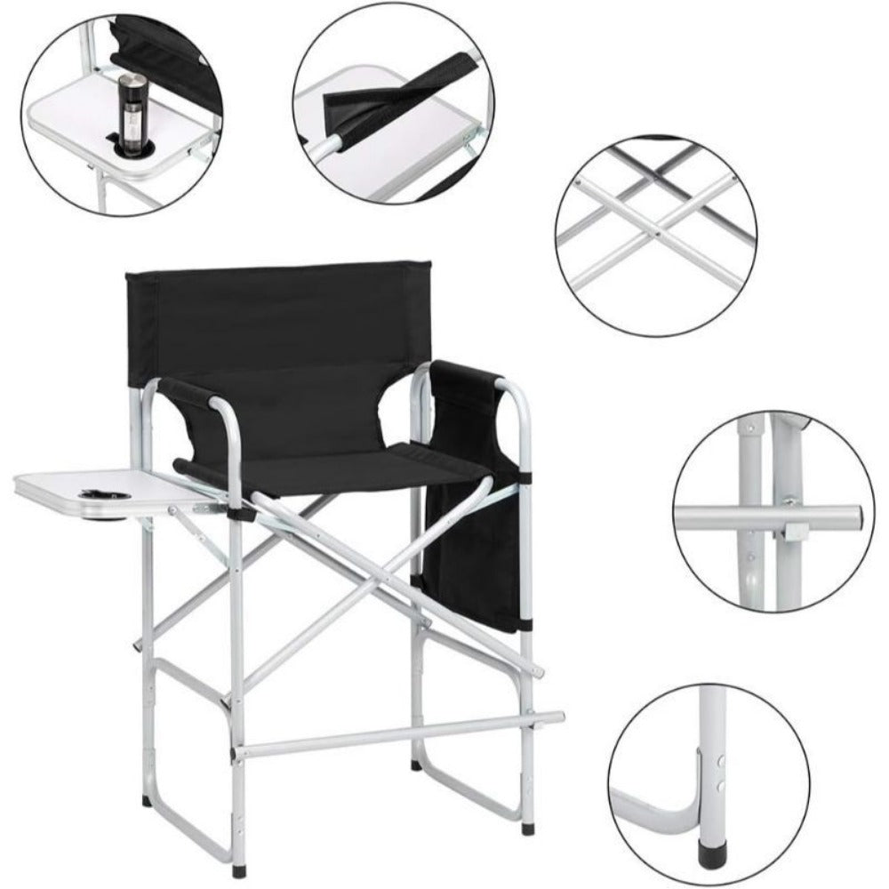 40-55 Inch Tall Director Chair with Side Table and Storage Bag for Beauty Studio detail image - detail view 7