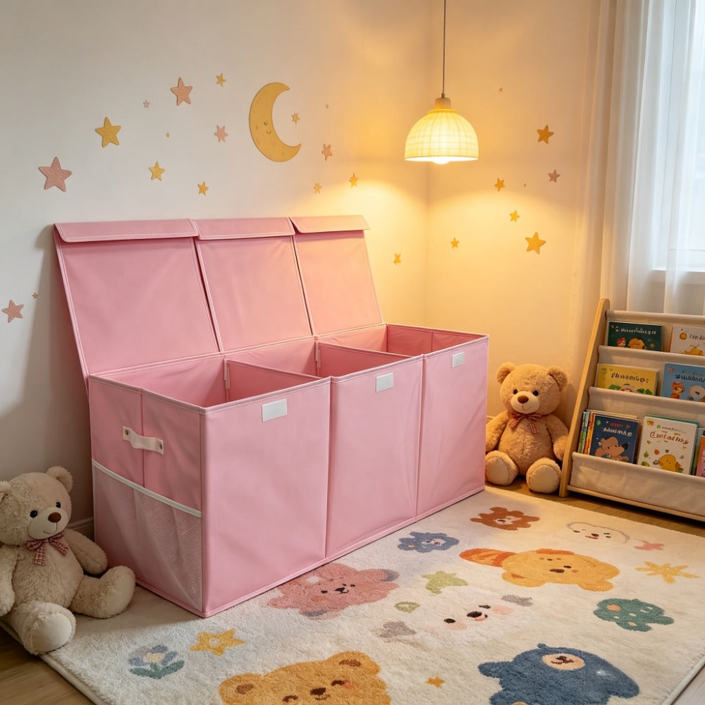 Storage Bin, Extra Large Collapsible with Mesh Pockets, 40"x14"x16" Foldable Toy Box shown in the main product view