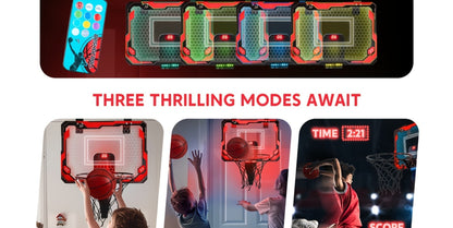 Indoor Basketball Hoop for Kids Over the Door – Light Up LED Scoreboard 4 Balls Air Pump 3 Game Modes 7 Light Shows, Active Sport Toy Gift for Boys Girls Ages 3 to 14 (Red)