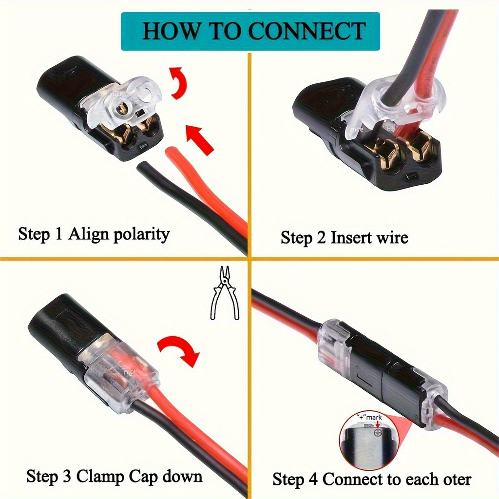 12pcs/ 60/72pcs Dual Line Plug-in Connector, 2-pin 2-port, PVC Insulation, Copper Contact Material, Quick Connect Terminal, No Charge Power Mode, with Locking Buckle, Used for Connecting LED Wires to Cars and Homes