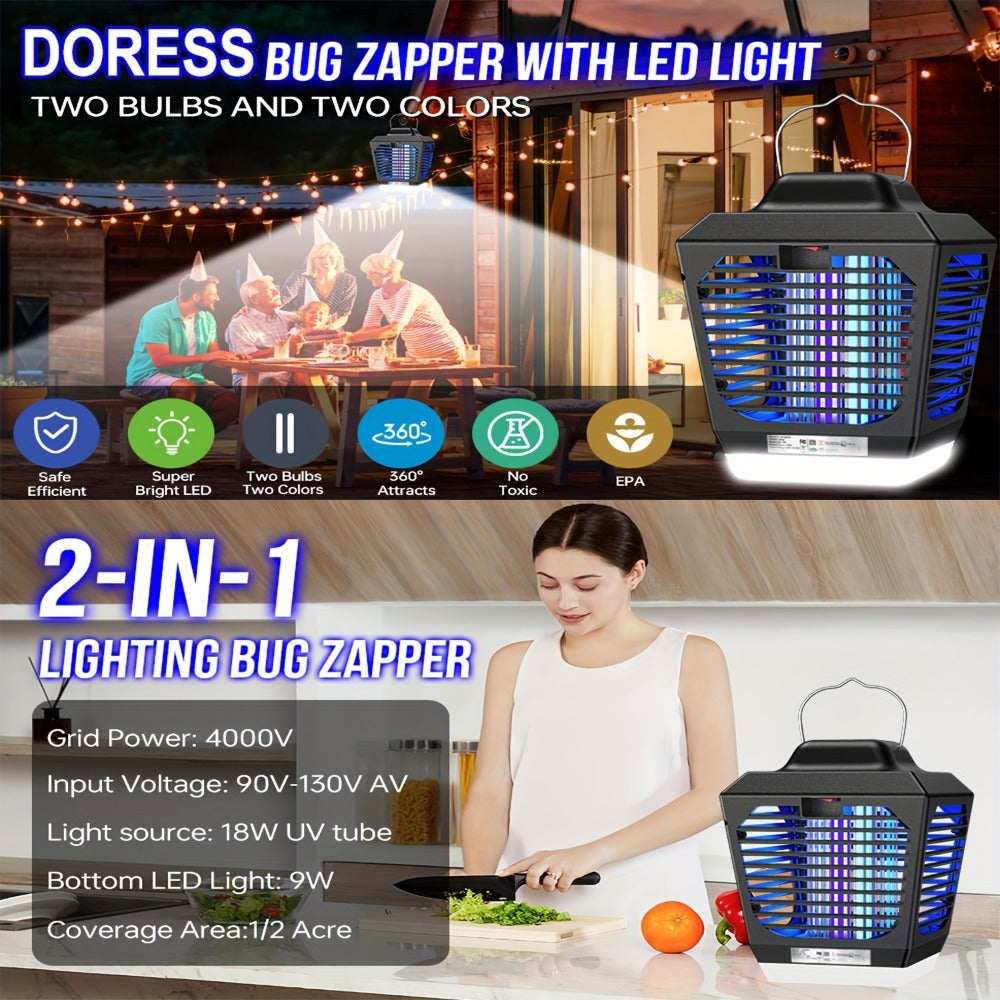 IPX4 Waterproof Bug Zapper Plug-In – Electric Flying Insect Trap with LED Light & ABS Housing, Indoor Mosquito Zapper for Home, Bedroom, Kitchen & Patio, Safe Chemical-Free Fly Trap – Black