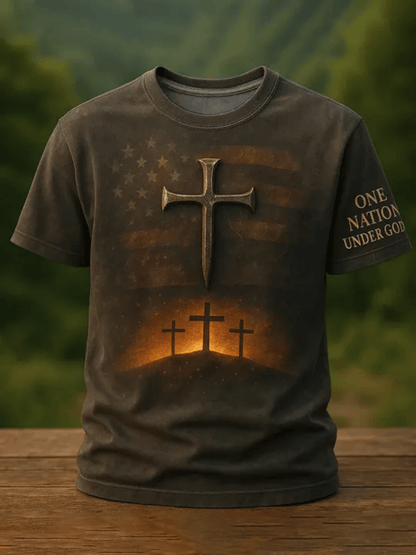 Men's Patriotic T-Shirt - Round Neck Short Sleeve Streetwear Style 230437