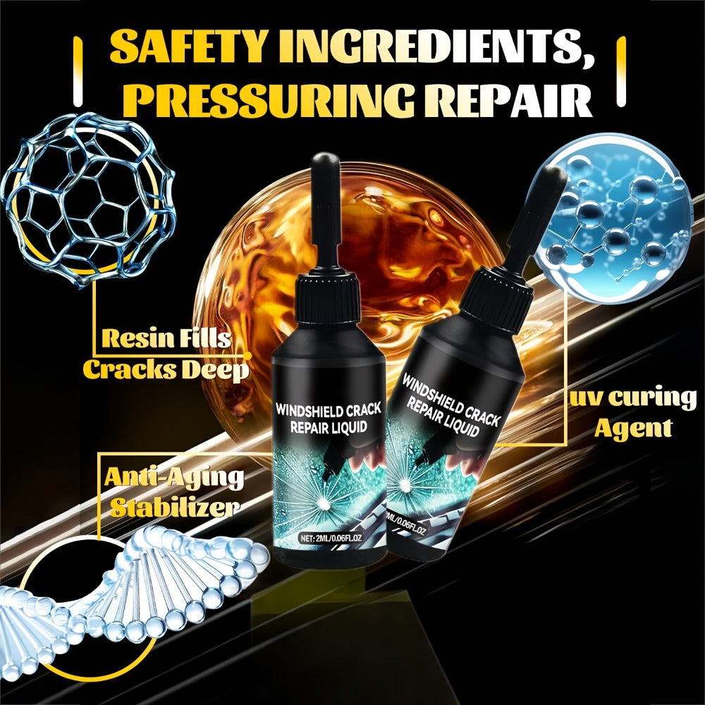 Windshield Repair Kit – Nano Resin Fix for Chips, Bullseye & Star Cracks in 15 Minutes, DIY Glass Crack Repair with Suction Injector, Restores Optical Clarity, Prevents Spreading