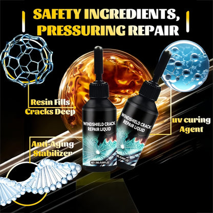 Windshield Repair Kit – Nano Resin Fix for Chips, Bullseye & Star Cracks in 15 Minutes, DIY Glass Crack Repair with Suction Injector, Restores Optical Clarity, Prevents Spreading