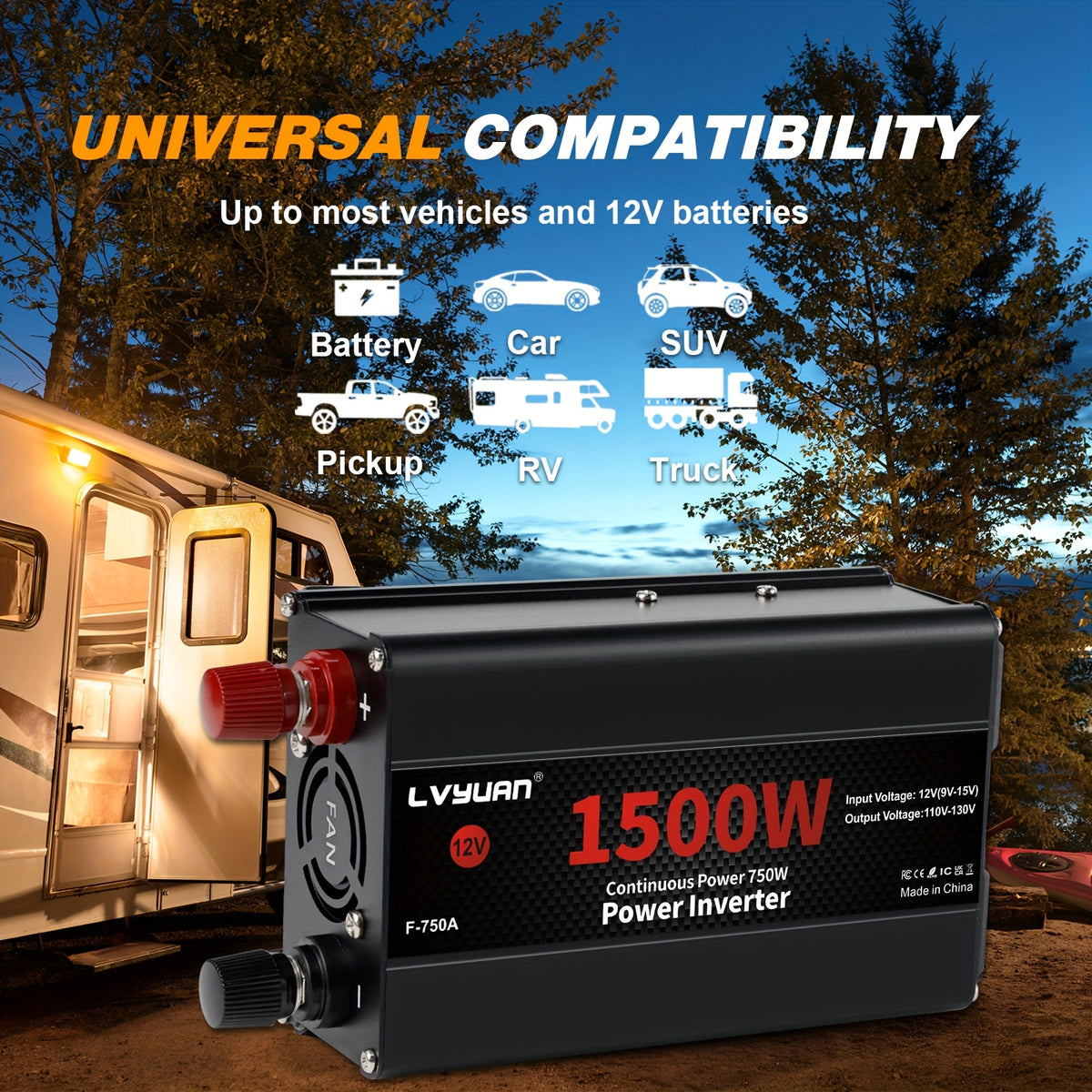 LVYUAN Car Power Inverter 600W/4000 Watt 12V To 110V With 4 AC Outlets, LCD Display, Wireless Remote Control, Car Power Inverter For Car, RV, Truck, Off Grid Solar System, Camping 24V Car Accessories, Without Battery