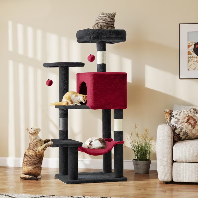 44-Inch Cat Tree Tower with Condo & Hammock - Multi-Level Indoor Cat Tree with Natural Sisal Scratching Posts, Perches & Pet House for Cats & Kittens, Stable Cat Climbing Tower, 5 Colors